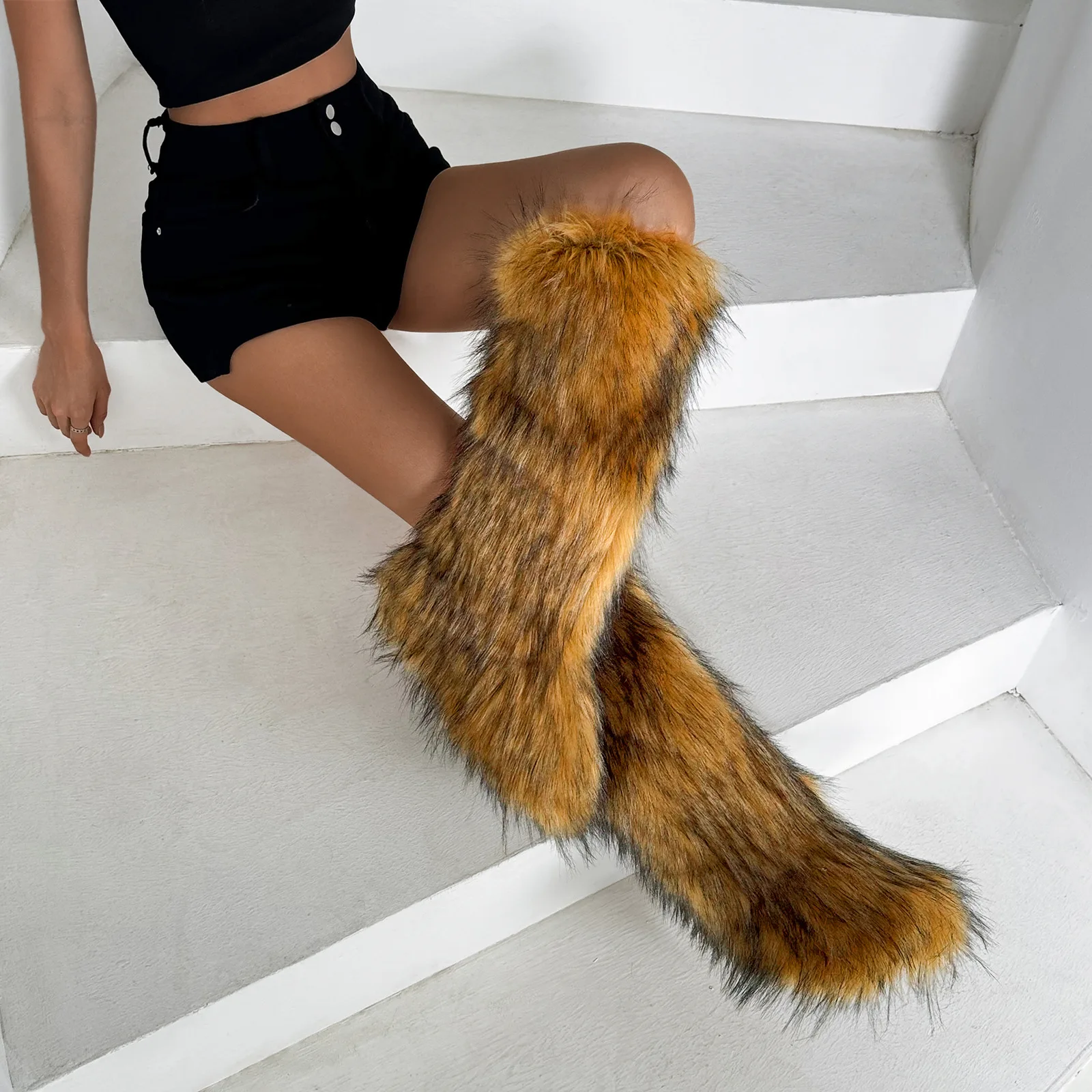 

IPPEUM зимние меховые сапоги до колена, новинка 2025, модные длинные сапоги, плюшевые сапоги для женщин