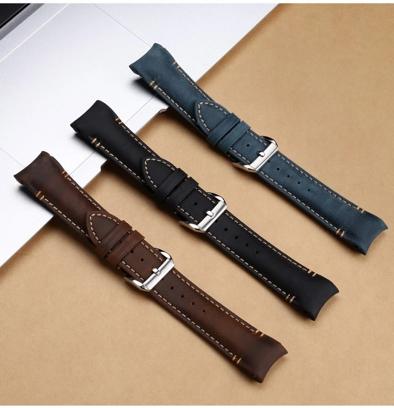 20 22mm Curved End Retro Matte Strap for Rolex Black Green Water Ghost Yacht Omega Seamaster 300 600 AT150 Leather Watch Band