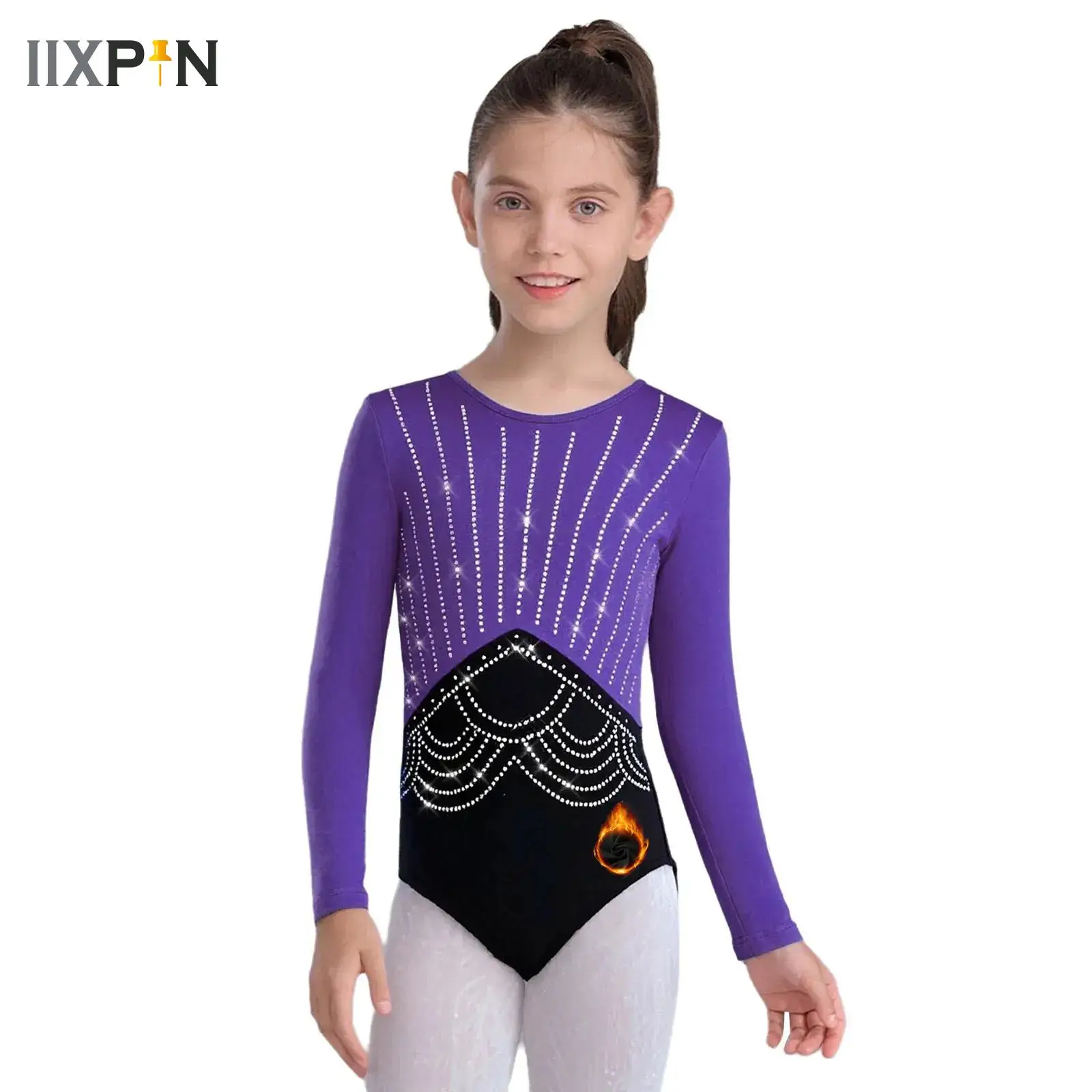 

Kids Girls Fleece Lined Ballet Jersey Dance Gymnastics Leotard Yoga Clothing Long Sleeve Ballet Dance Training Warm-up Bodysuit