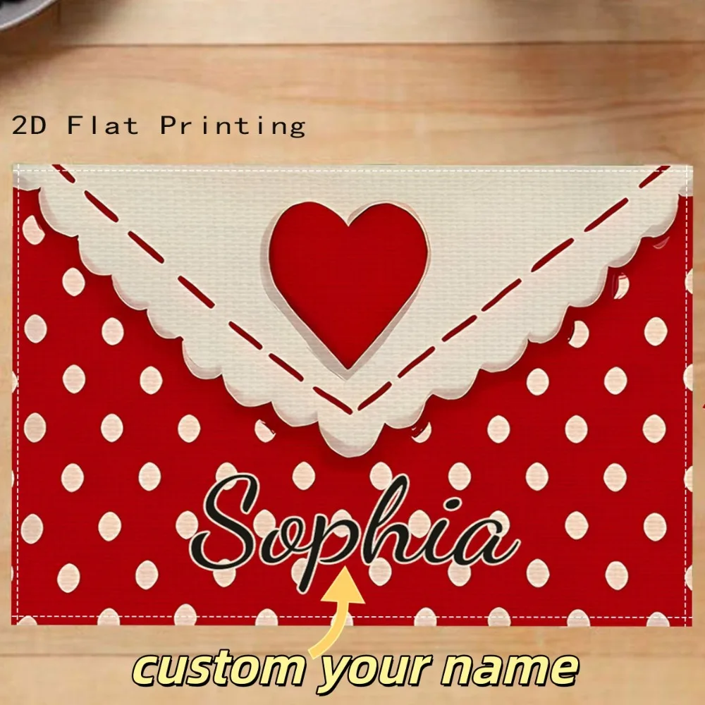 1pc Customizable Name Heart Envelope Design Durable Heat-Resistant Placemat,Holiday Custom Placemat, Valentine's Day Gift