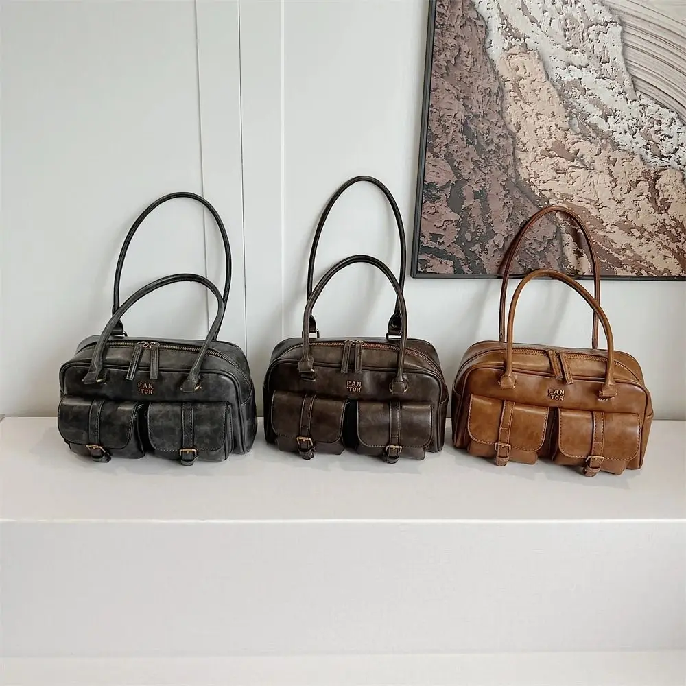 الكورية نمط بو البولينج حقيبة براءات الاختراع والجلود بلون جيب بوسطن حمل حقيبة يد تصميم الأقلية حقيبة تحت الإبط في الهواء الطلق