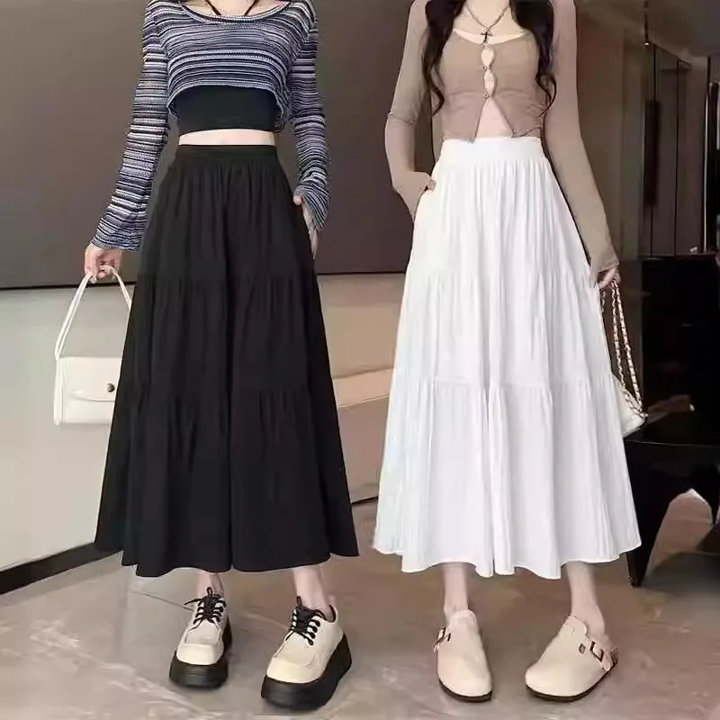 College Style Fresh Sweet Women's Half Skirt Hot Selling In The Summer Of 2024 Solid Color Loose Patchwork Long Style Cake Skirt