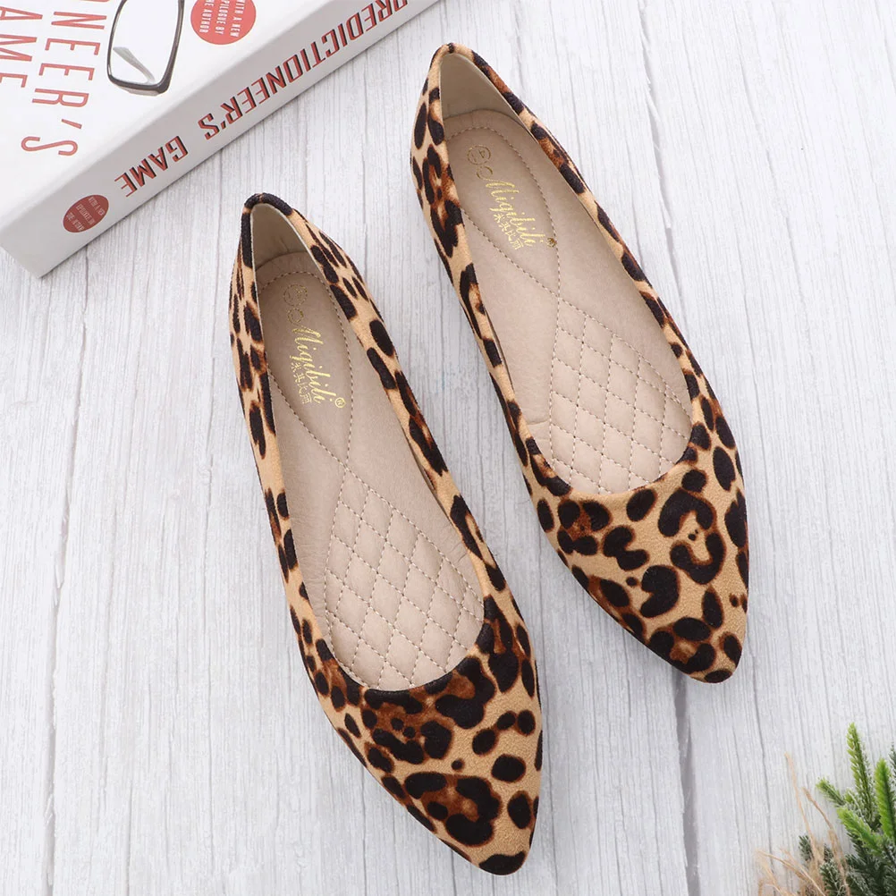 

Leopard Print Shoes Boots Skimmer Ballet Block Heels for Women Dressy Womans Lady Flat-heeled Autumn And Winter Flats