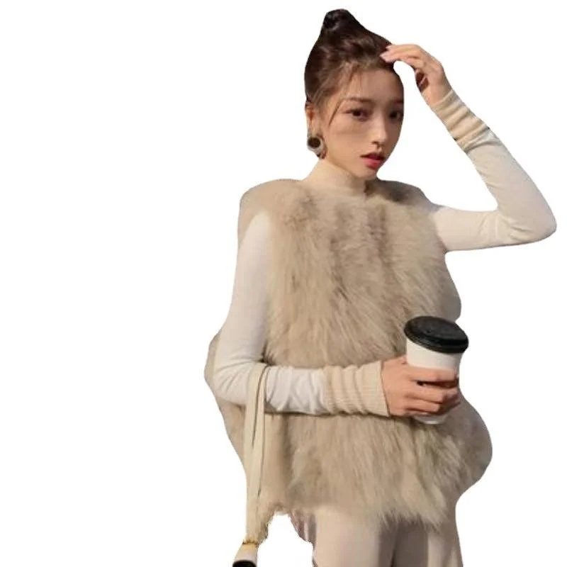 ort Thi Plu Imitation Fur Vest Women's Svel round Ne Vest  Fur Coating Lightweight Mature Sle Summer New