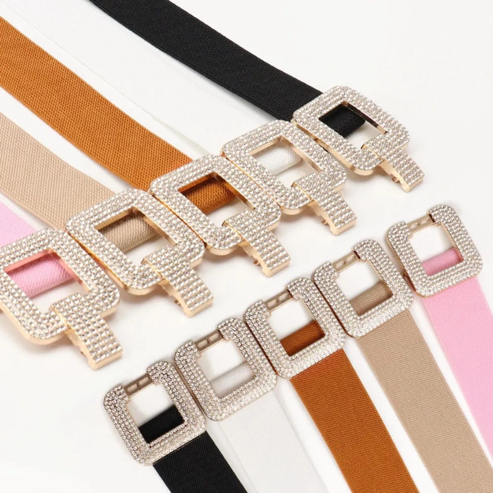 Rhinestone Versatile Button Closure Waist Cincher Elastic Belt Style Styling Accessory