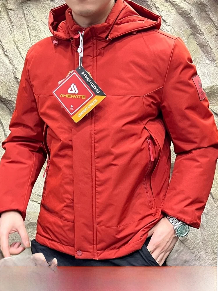 

aphene High-End Outdoor Men's Cotton Jaet Anti-Cold Wool Conent Autumn Winter Warmth Youth Faion Stand Fit Hooded