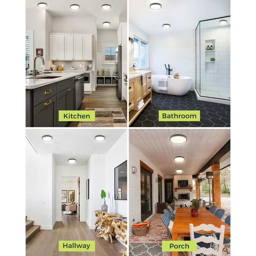 6PACK LED Flush Mount Ceiling Light, 3CCT Selectable 3000K4000K6500K 100W Equivalent Modern Kitchen Ceiling Light Fixture 15W 1