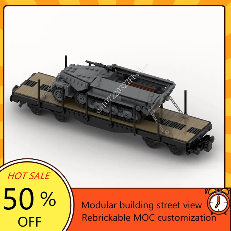 717PCS Railway Train Series MOC WW2 Stake Wagon Transport Train Model Building Blocks DIY Creative Collection Toys Birthday Gift