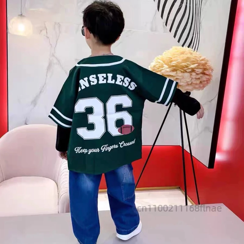 Roupas da moda infantil de dança de rua, roupas de beisebol infantis, conjunto de três peças, fantasia de performance de hip-hop para meninos e meninas