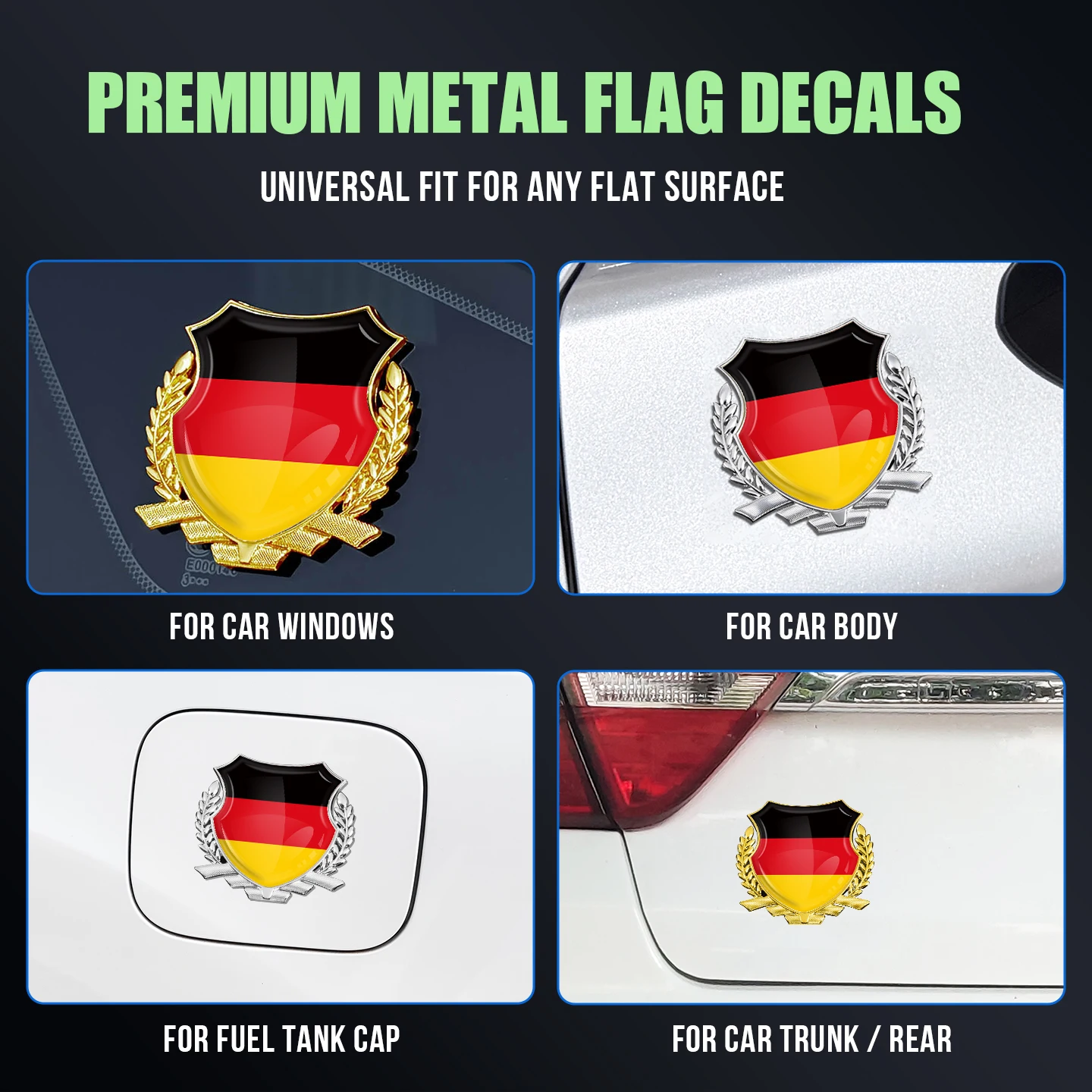 3D Epoxy Germany Flag Car Sticker Gold Silver Metal Base Shield Emblem Badge German Decal For BMW Benz Audi VW Golf Passat view 4