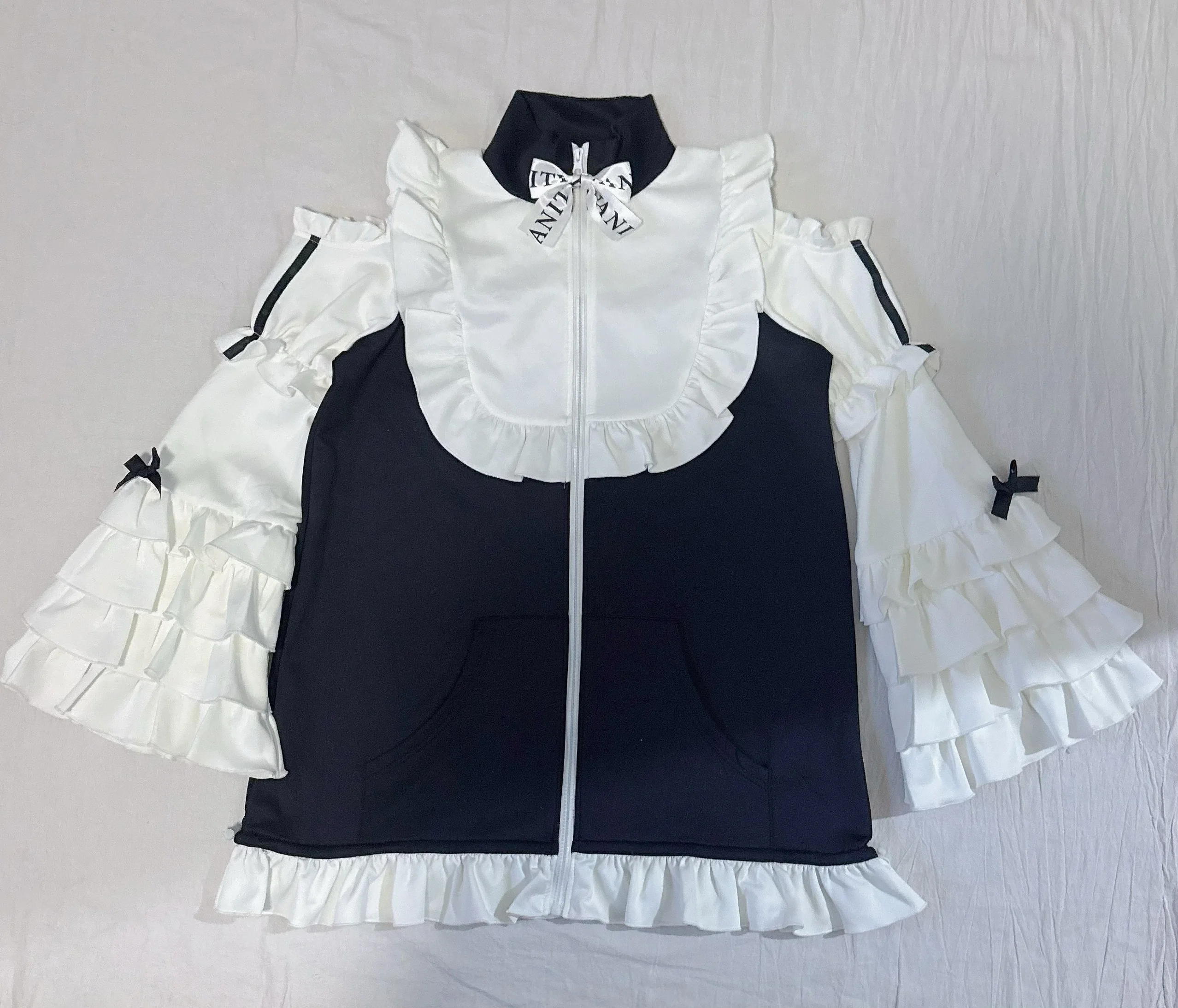 일본 마이닝 시리즈 프릴 오프 숄더 긴 소매 중간 길이 루즈한 스웨트 재킷 2025 봄 신작 루즈 드레스 로리타