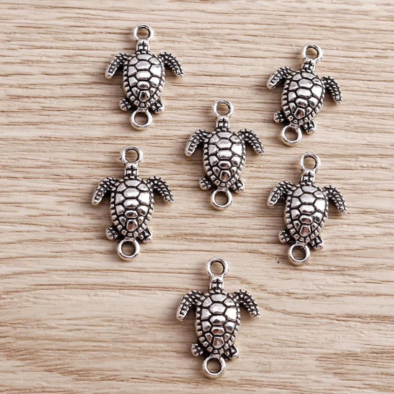 Tusember 20 Stück 14*21mm Schildkröten-Anhänger Tibetisch Silberfarben Schildkröten-Charms DIY Handgemachtes Antik-Schmuckzubehör – Detail 3