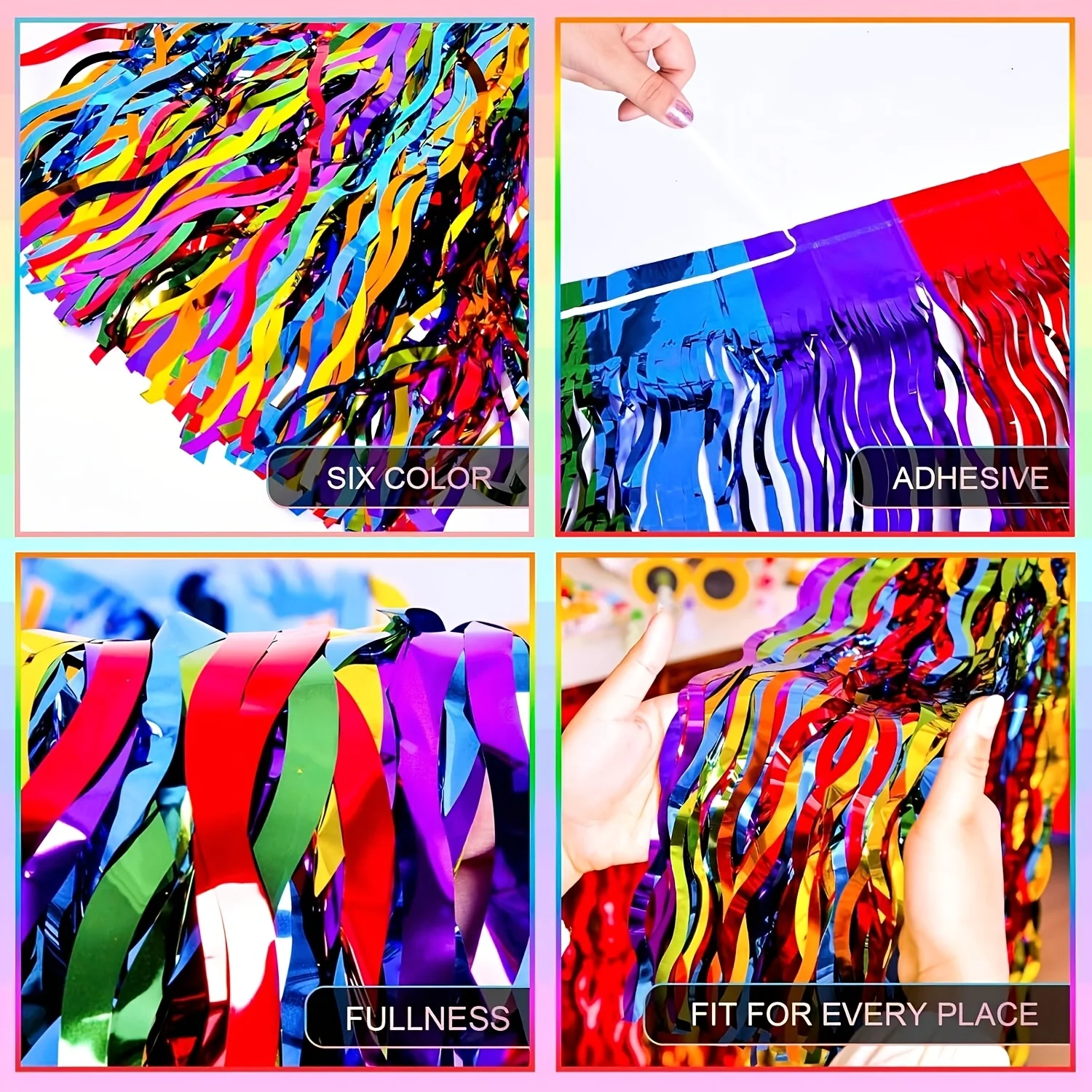 مجموعة مكونة من 4 قطع من تنانير طاولة قوس قزح، زخرفة شرابة معدنية مموجة لأعياد الميلاد والمدرسة وحفلات الأجنحة الفائقة ومستلزمات الزفاف والخطوبة