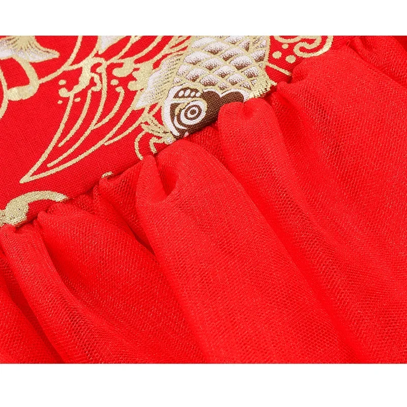 Rotes Sommerkleid für Kinder, Qipao, chinesische Mode, Performance-Cheongsam, Netzstoff, Prinzessinnenkleider, Tanzkleidung für Kinder, Vestidos – Detail 9
