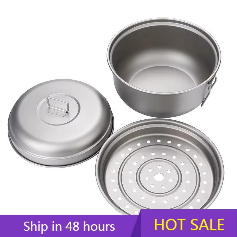 

Titanium Pot with Steaming Rack 2.1L/70.9Oz Ultralight Outdoor Cooking Stockpot Steamer Set Camping Soup Pot Cookware