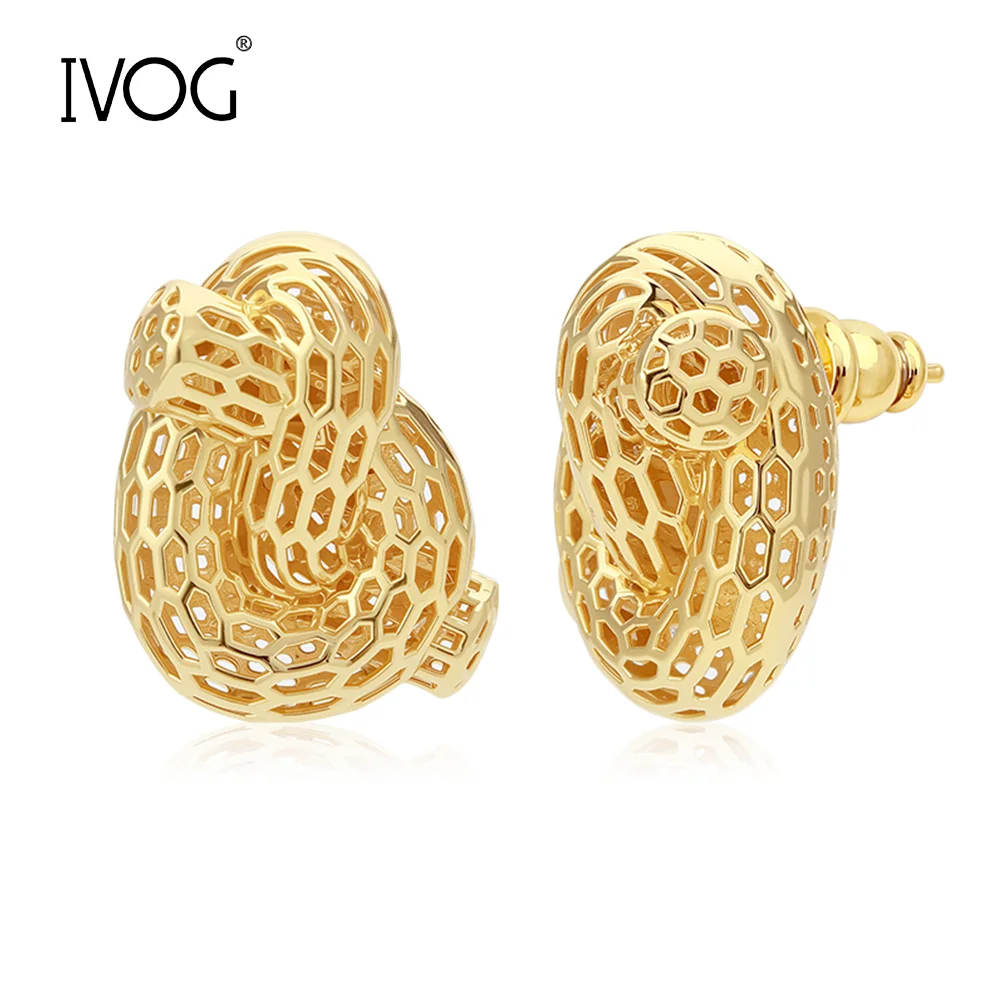 IVOG Geometric Earrings for Women Chunky Hollow Knot Studs Minimalist Party Jewelry Gift  Flagship Store