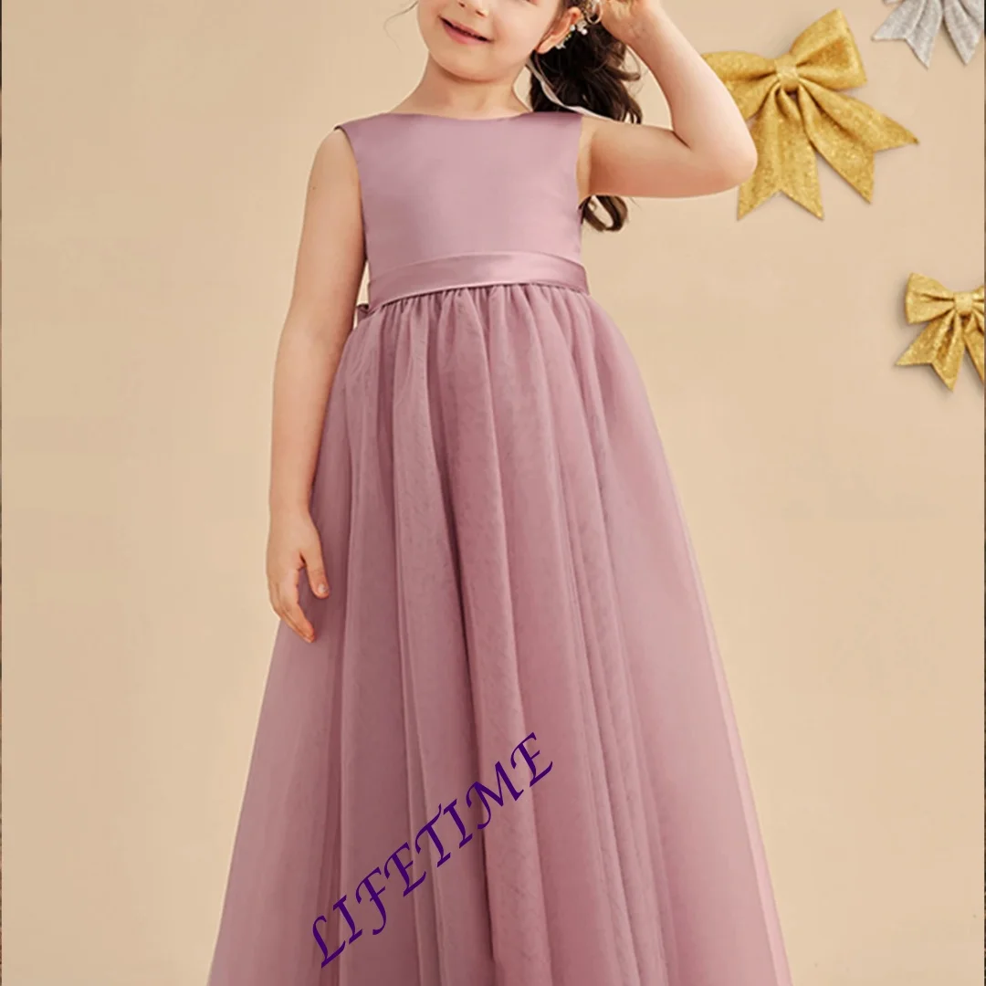 

Индивидуальное платье для девочки в пол из атласа/фатина, элегантное свадебное платье, нарядное платье для девочек, для концерта