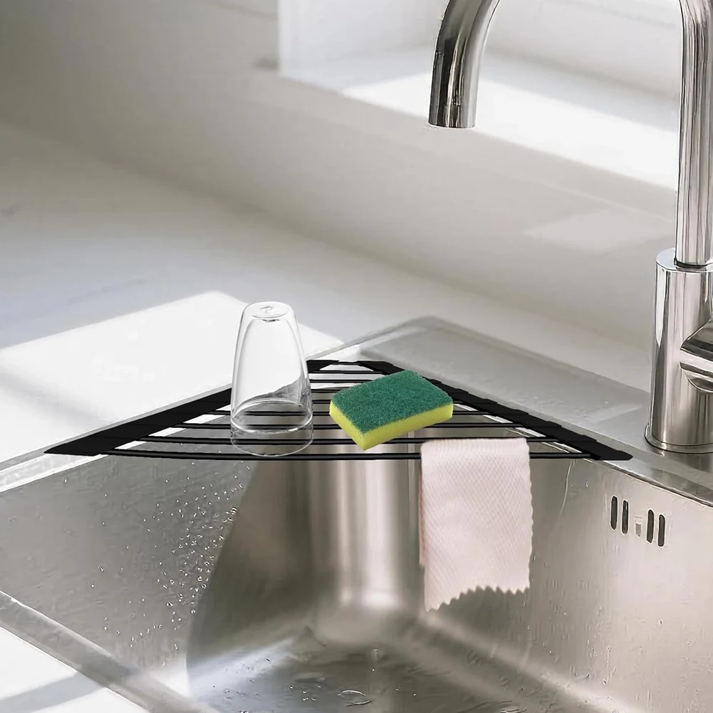 2026 New Full Silicone-Coated Triangle Roll-Up Dish Drying Rack with Steel Core Multipurpose over-the-Sink Kitchen Drainer