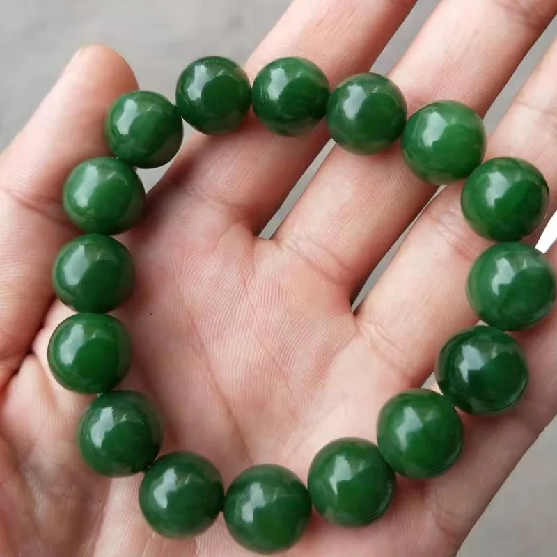 Hetian Jade 12Mm Old Material , Fine Texture, No Black Spots, Round Bead Bracelet