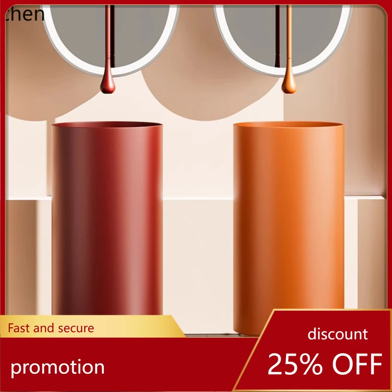 

Цилиндрическая раковина из нержавеющей стали ZML для ванной комнаты, напольная, интегрированная, красная, для умывания.