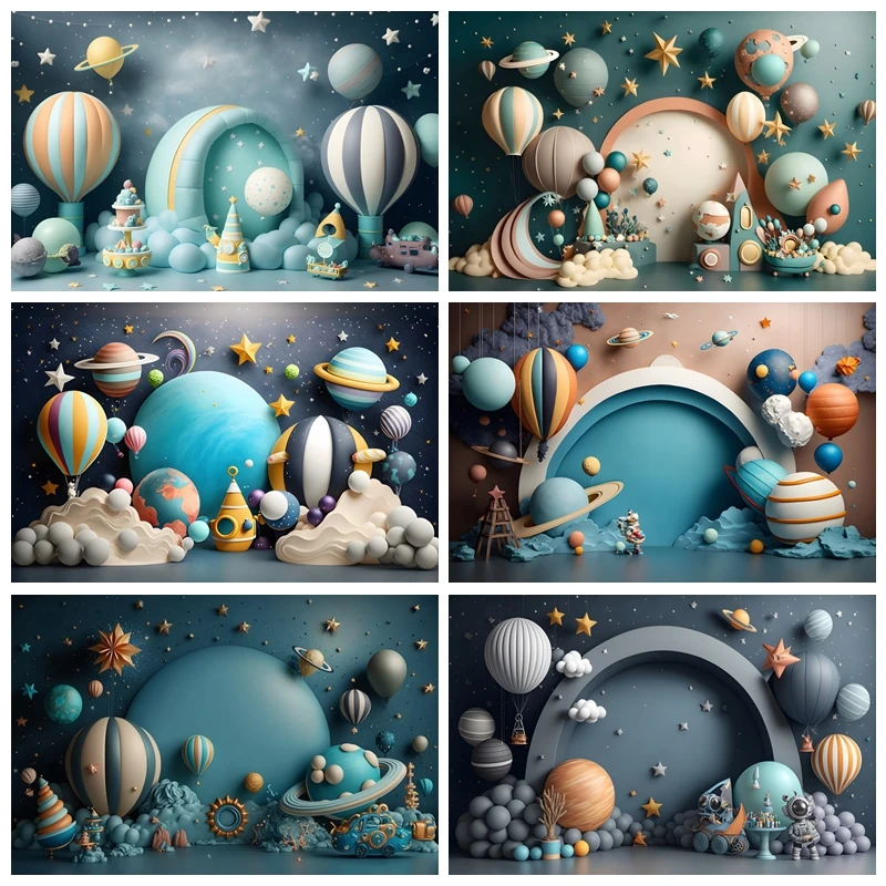 

Planet Balloons Baby Shower Backdrop Newborn Kids 1st Birthday Cake Table Party Decor Background Photo Photographic Props