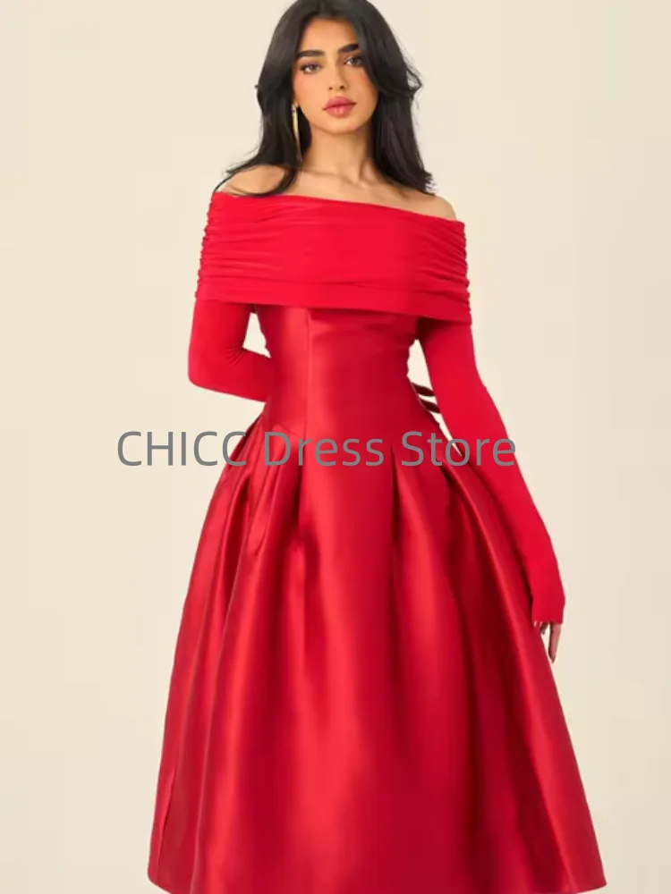 Vestidos de noche árabes de manga larga con hombros descubiertos, vestido de fiesta de invitados de boda, vestido de fiesta Formal, vestido personalizado