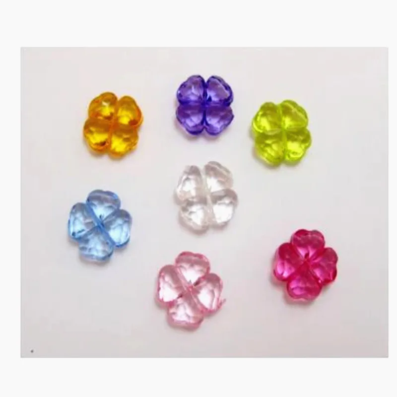 200 Mixed Colour Transparent Acrylic Four Leaf Clover Beads Charms 11mm