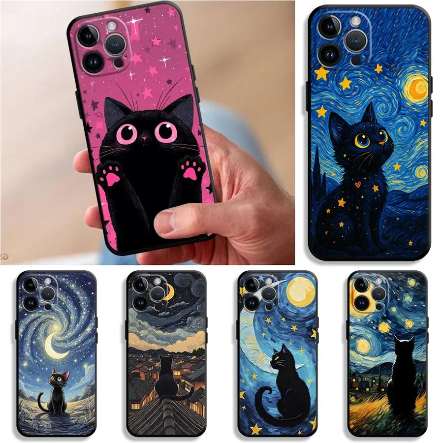 Funda Phone Cover Phone Case for Apple iPhone 17 Pro Max 15 Pro 7 8 Air 17e 14 16 11 12 13 XR XS MAX Van Gogh Starry Night Cat