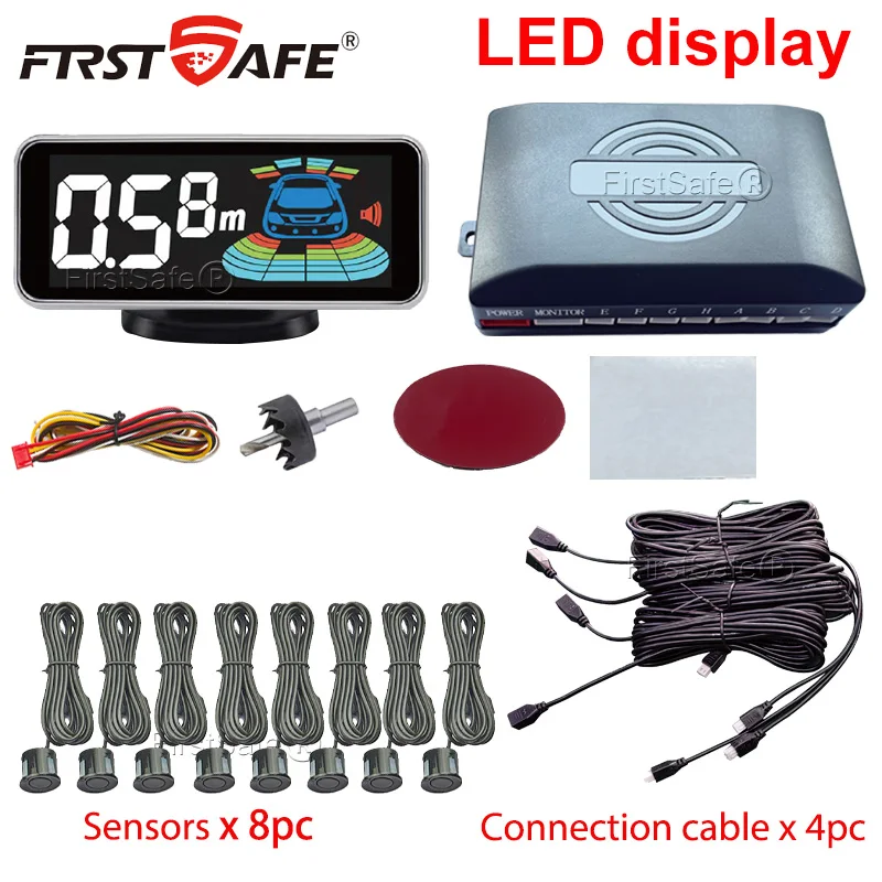 Backlight Multi Language Voice Broadcast LED Parking Display Reverse Radar Detector 4 Probes Universal Auto Safety Auxiliary Kit