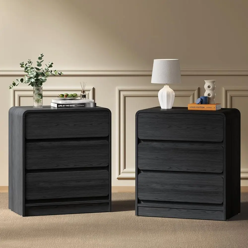 

2-Piece Nightstand Set: Curved Wooden End Tables with Storage for Bedroom, Home Office, Entryway
