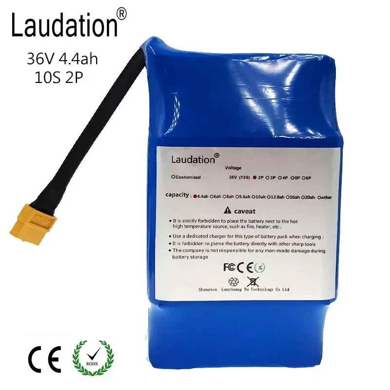 Laudation 36V 4.4ah Lithium Battery Universal Electric Scooter Balance Battery Self-Balancing for 10S 2P with 42V 2A Charger