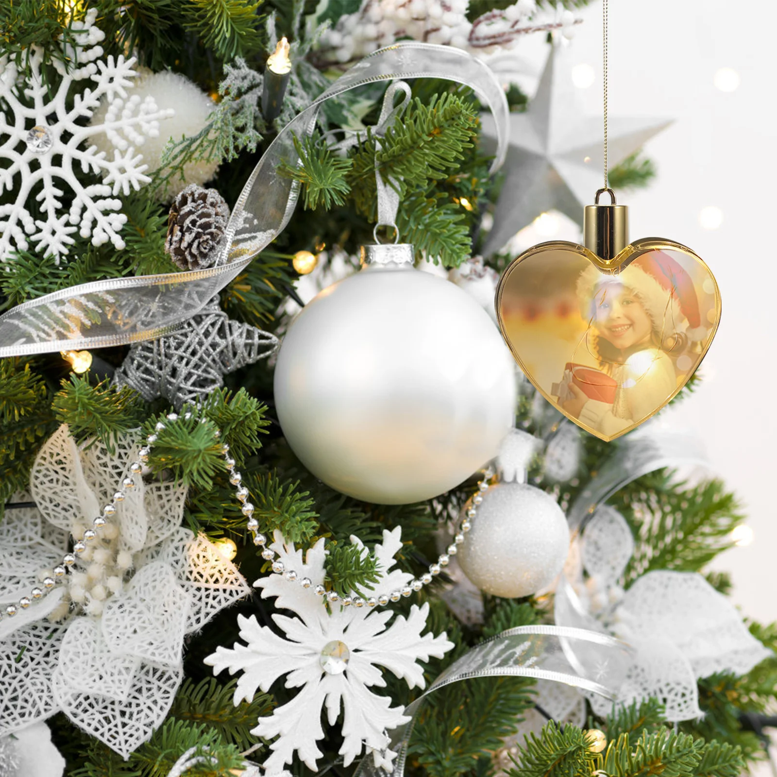 

1Set Heart LED Sublimation Ornaments Blanks DIY Sublimation Blank Heat Transfer Christmas Tree Pendant Hanging Decor