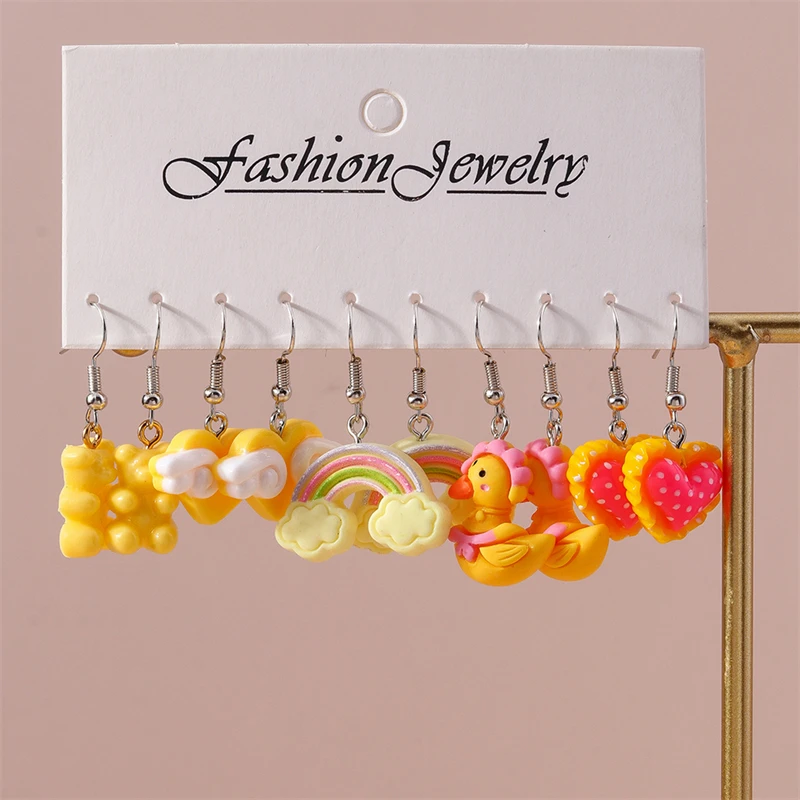5 Paare/satz Mode Blume Tropfen Ohrringe für Frauen Harz Herz Tier Baumeln Haken Ohrringe Mädchen Party Urlaub Schmuck Geschenke – Detail 5