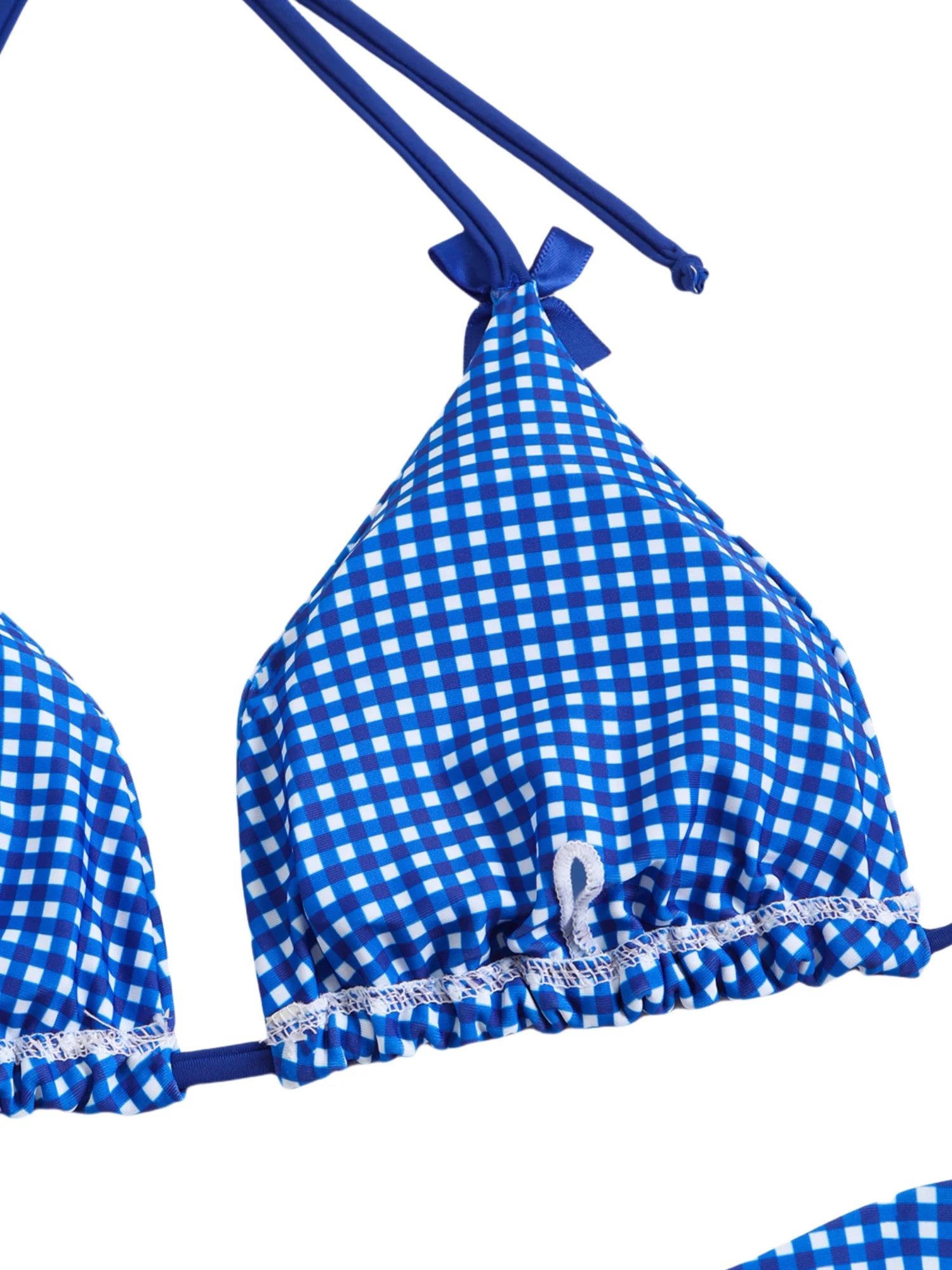 Feminino azul xadrez halter bikini conjunto gravata lateral sexy banho de duas peças maiô feminino tecido secagem rápida impressão beachwear 2025