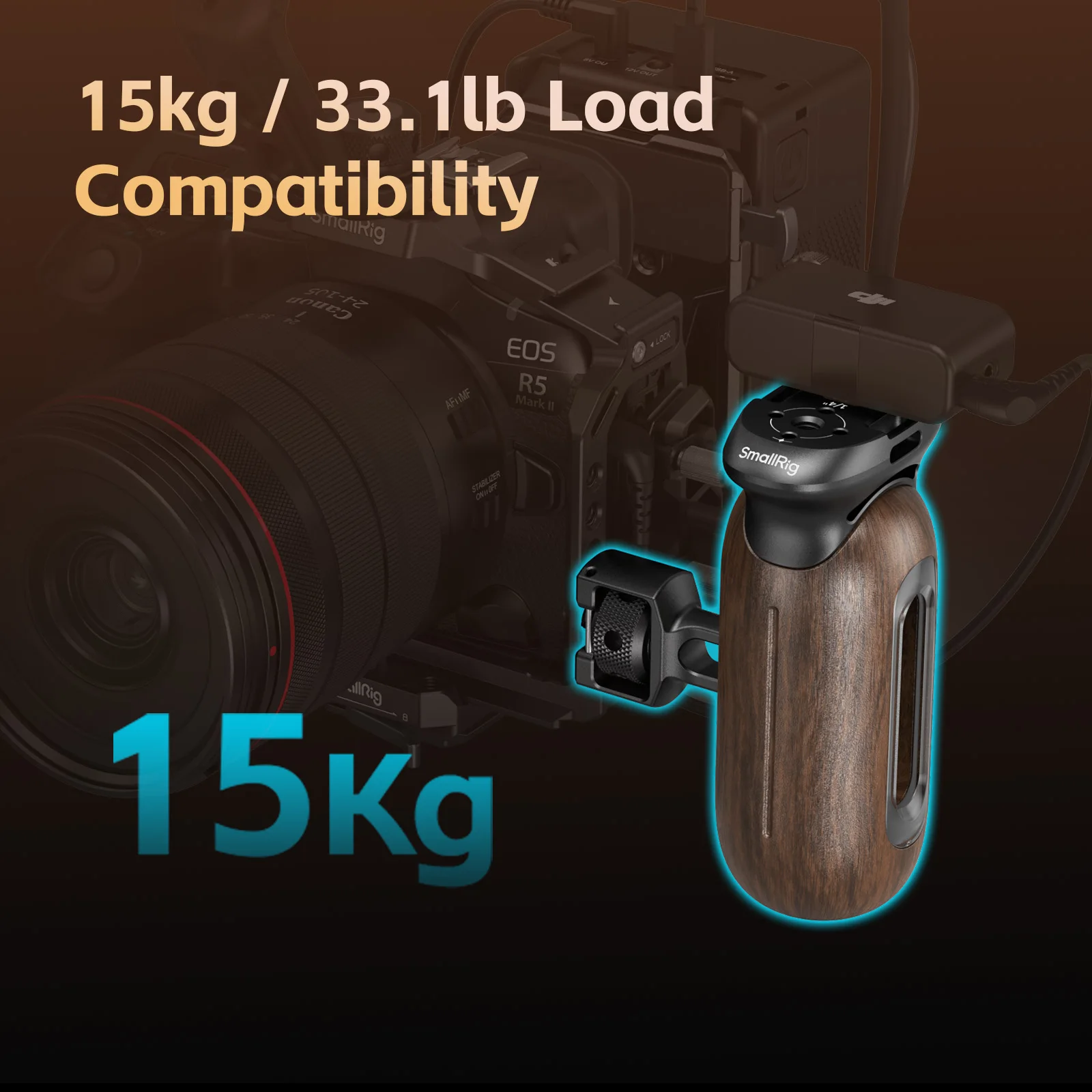 SmallRig Wooden Side Handle with Two-in-One Locating Screw for Cages & Mounting Plates with ARRI 3/8''-16 or 1/4