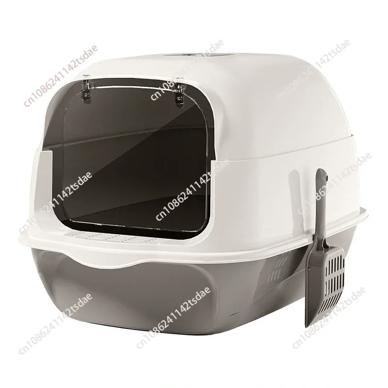 

Cat Toilet with Hood And Lid, Large Size Pet Litter Box with Door