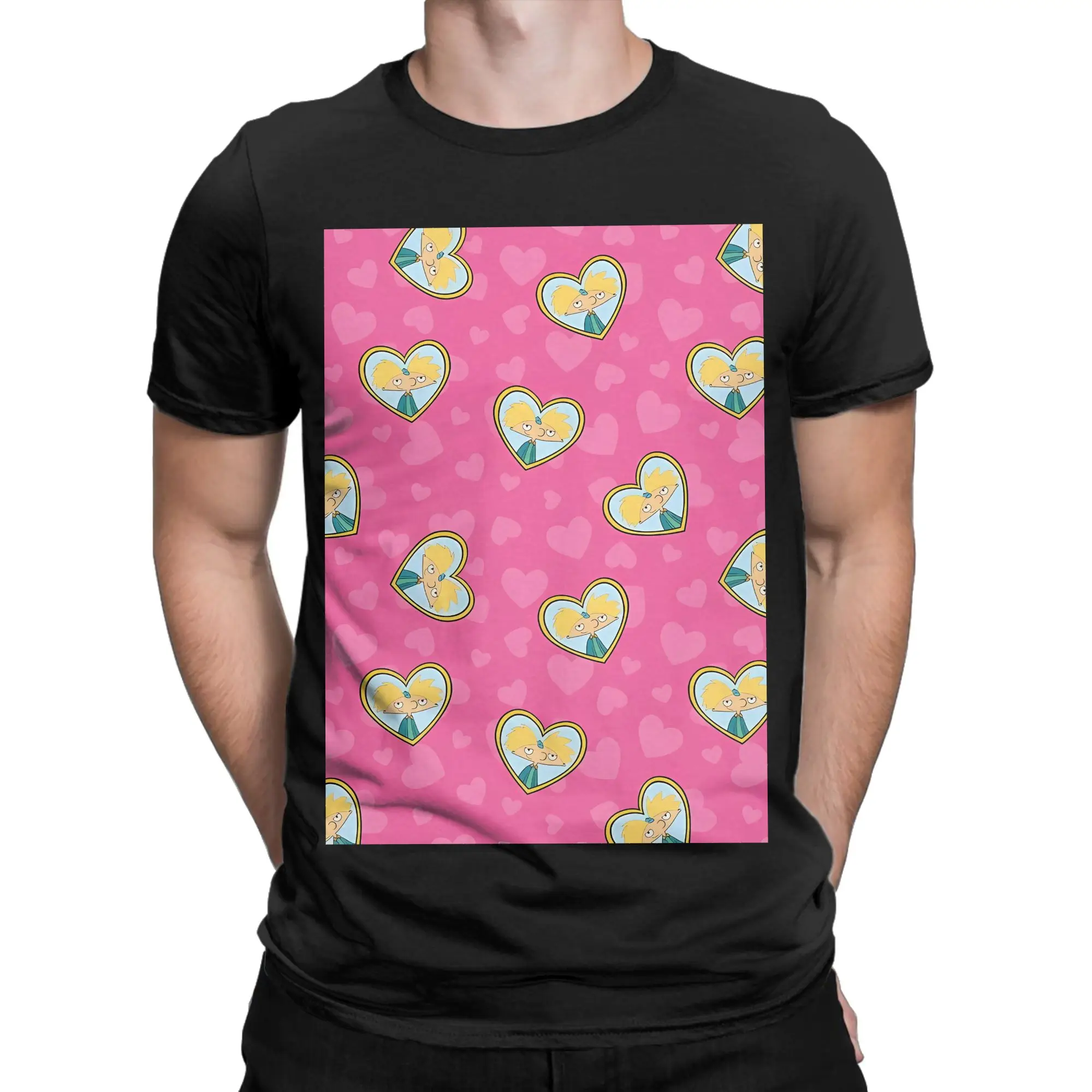 Camiseta de algodón 100% con diseño de medallón de corazón de Hey Arnold Helga, camisetas Hey Arnold para hombre