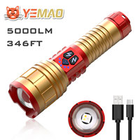 YEMAO 3-Light Source Zoom Flashlight - 5 Modes (Strong/Medium/Weak/SOS/Strobe), 26650 Battery W/Power Indicator, Aluminum Torch