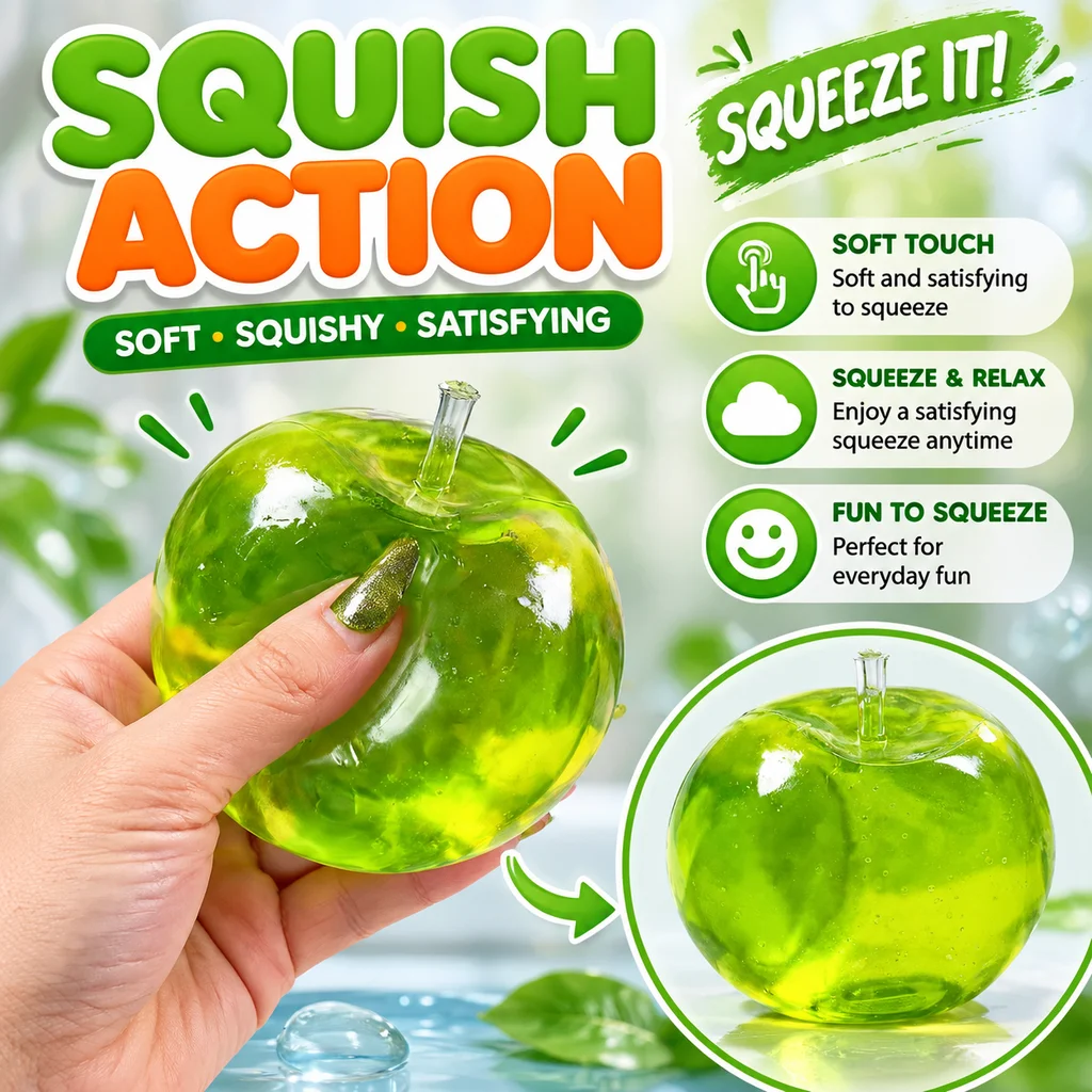 Soft Squishy Green Apple Fidget Toy Slow Rising Stress Relief Ball Cute Clear Squishies Desk Decor Funny Adult Stress