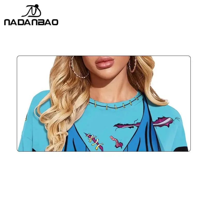 Nadanbao Sexy Mode T-Shirt Voor Vrouwen O-hals 3d Digitale Printjurk Vrouwelijke Blauwe Korte Mouw Losse Casual Jurk