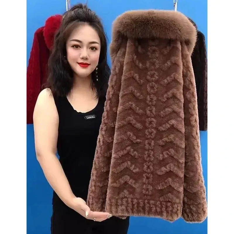 

Autumn Winter New Middle Aged And elderly Mother's Sweater Jacket Women Thickened Mink Velvet knitted Cardigan Loose Top Female