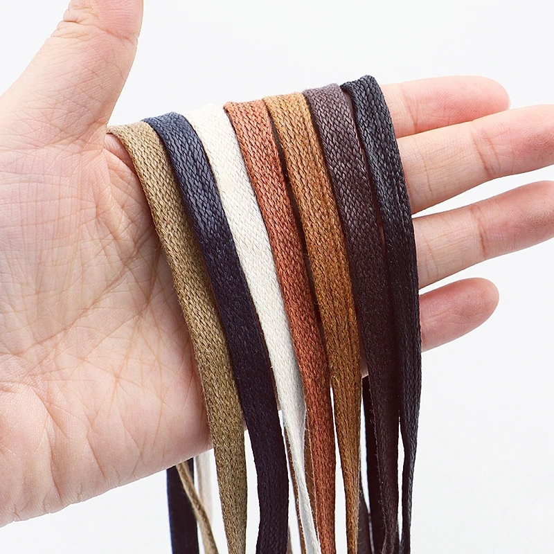 Unisex Waxed Flat Shoelaces 1 Pair Leather Waterproof Casual Shoe Laces for Boots Width 0.6cm