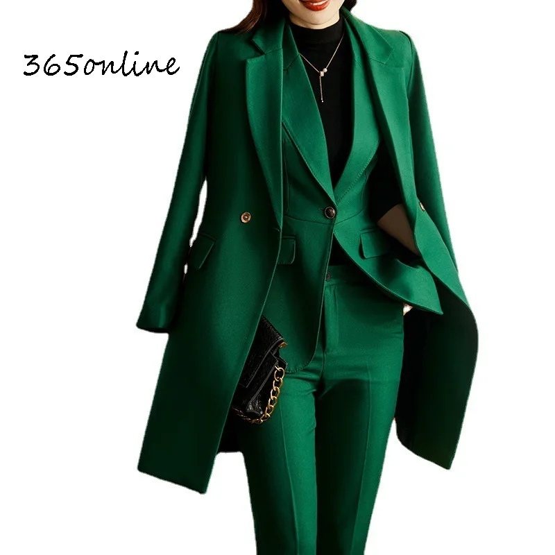 Women Formal Business Suits High Quality Fabric Autumn Winter Professional Office Work Wear Pantsuits Blazers Trousers Set