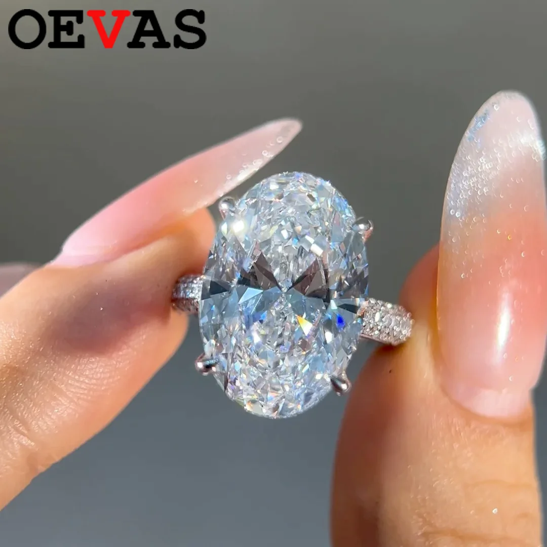 

OEVAS 8CT Oval Cut All Moissanite Ring for Women S925 Silver Sparkling Lab Diamond Wedding Band Fine Jewelry