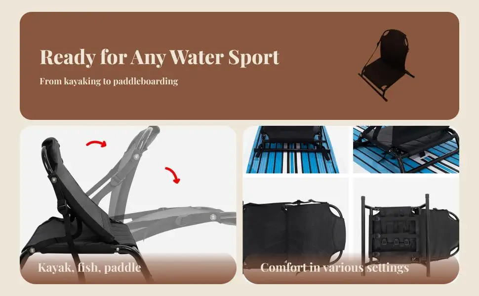 كرسي قارب محمول قابل للطي ومضاد للانزلاق مع مسند ظهر ومقعد زورق مدمج لاستخدام ملحقات قوارب الكاياك #5