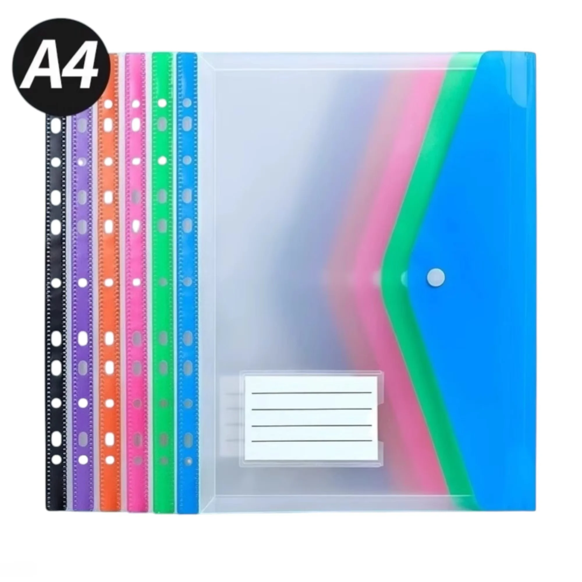 6pcs Plastic Envelope With Adhesive Snaps & 11 Holes File Folder Expansion Bag For 2/3/4 Ring File Bag A4 File Bag School Office
