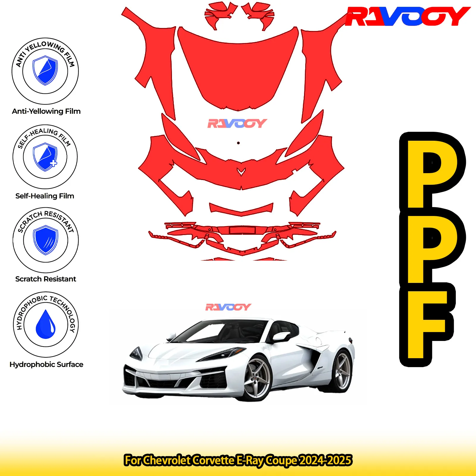 

For Chevrolet Corvette E-Ray Coupe 2024-2025 Glossy Matte Black Precut front PPF Kit Paint Protection Film