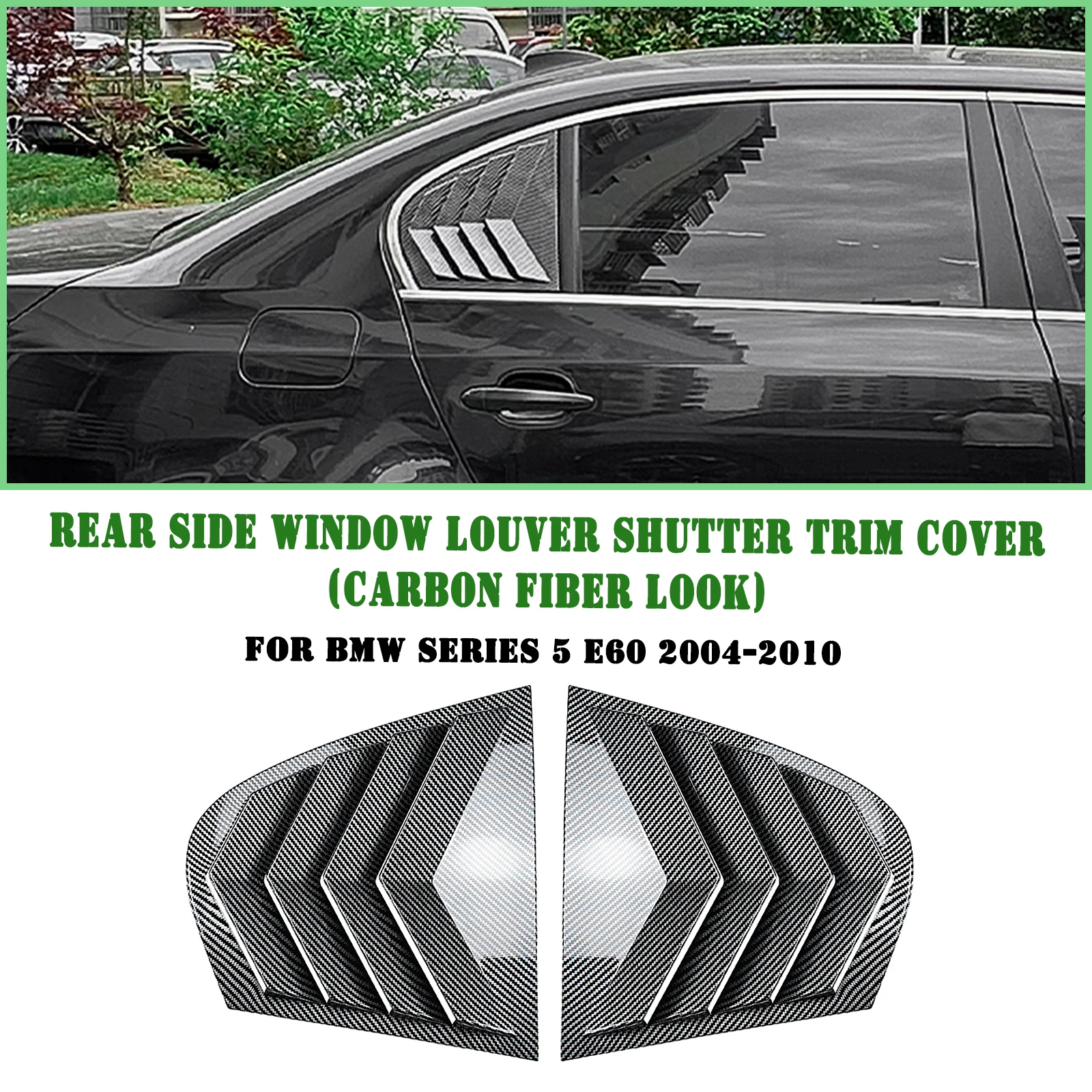 

For BMW 5 Series E60 E61 2004-2010 Car Rear Window Side Louver Shutter Trim Cover Carbon Fiber Look/Gloss Black Windshield Shade