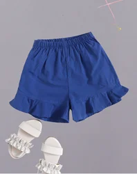 Super cute cute summer girls ruffled hem three-point shorts holiday style blue casual loose comfortable skin friendly