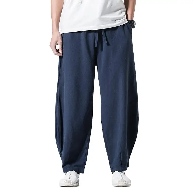 

Brand Men's Long Pants Casual Loose Solid Cotton Linen Pants Wide Leg Trouser High Quality Vintages Pants Plus Size M-6XL 7XL